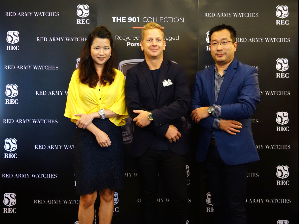 L-R: Julianna Chai (managing director, Red Army Watches, Thomas Dusinius Kronevald, chief sales officer of REC Watches, and Soemantri Kusumadi, executive director of Red Army Watches