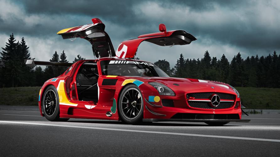 SLS AMG GT3 with gullwing doors open