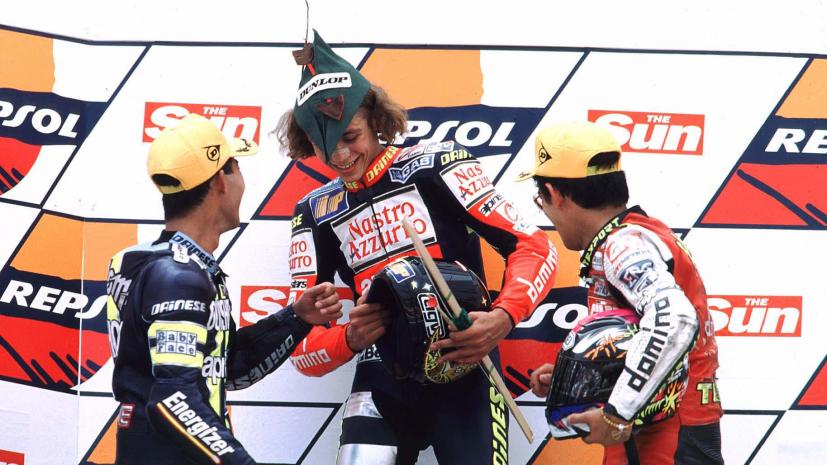 Valentino Rossi celebrates 125cc title in 1997