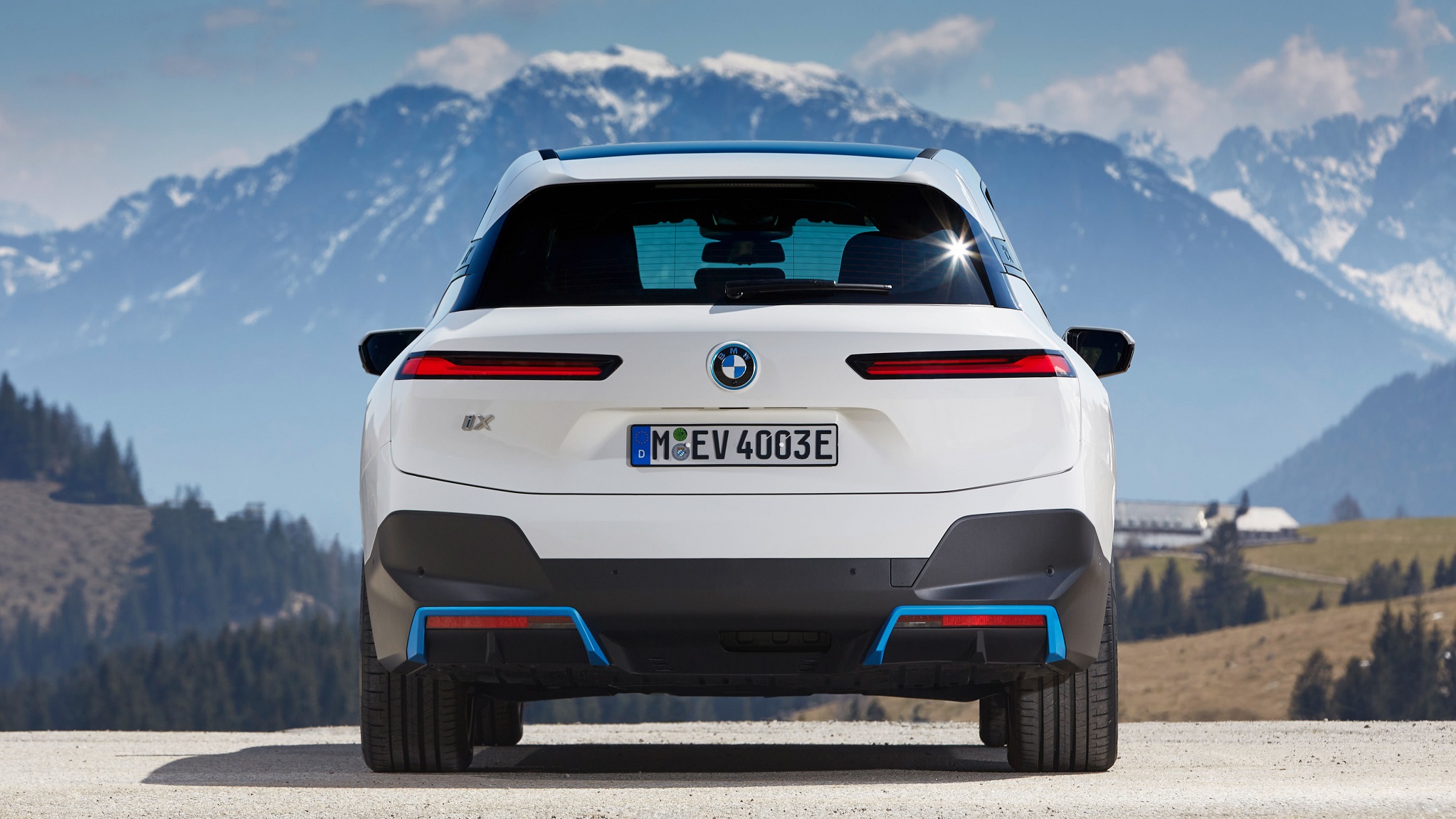 BMW iX electric SUV rear white
