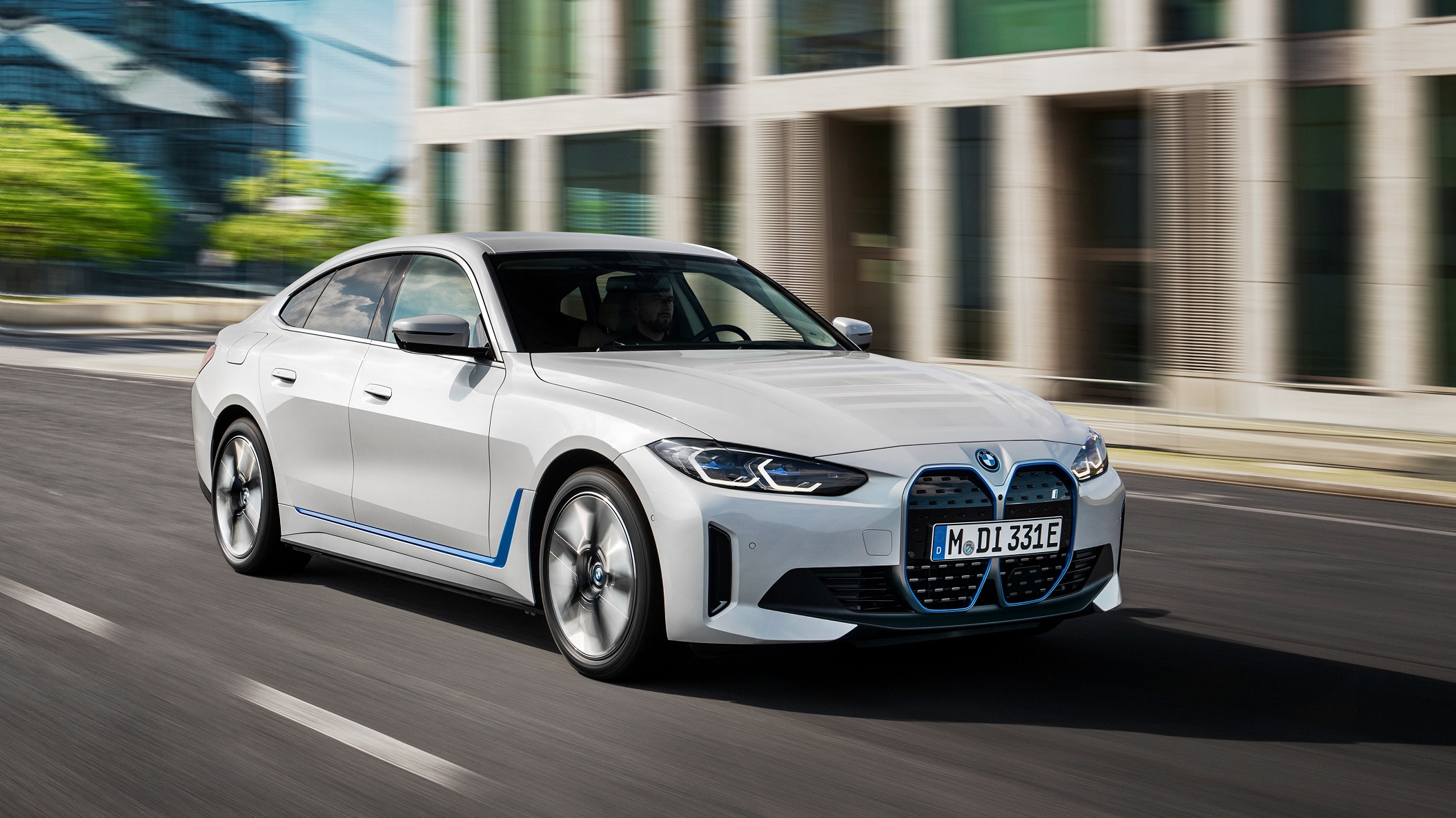 BMW i4 electric sedan front white