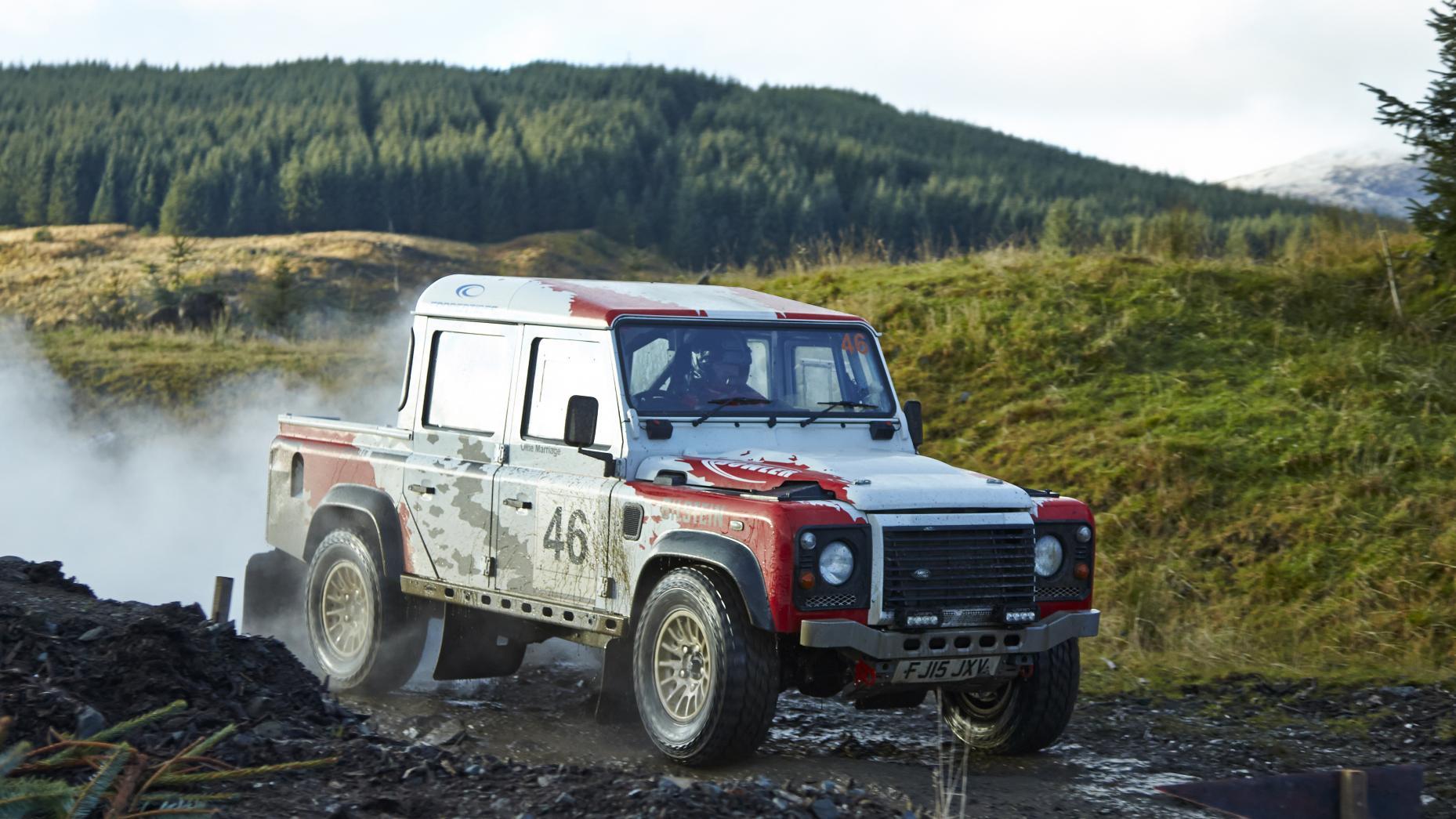 1. The Land Rover Defender rally car