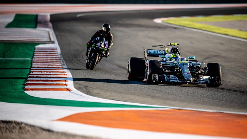 Valentino Rossi and Lewis Hamilton on track together in F1 car and on MotoGP bike