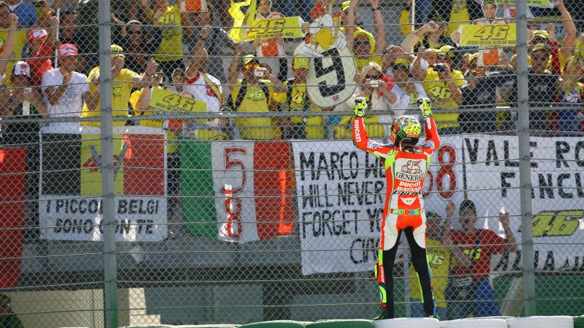 Valentino Rossi celebrates in front of San Marino crowd at Misano 2012