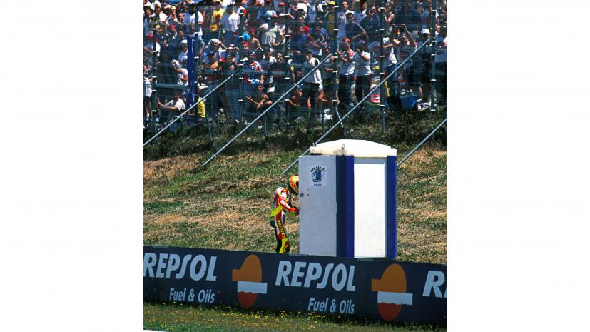 1999 Spanish Grand Prix Valentino Rossi portaloo celebration